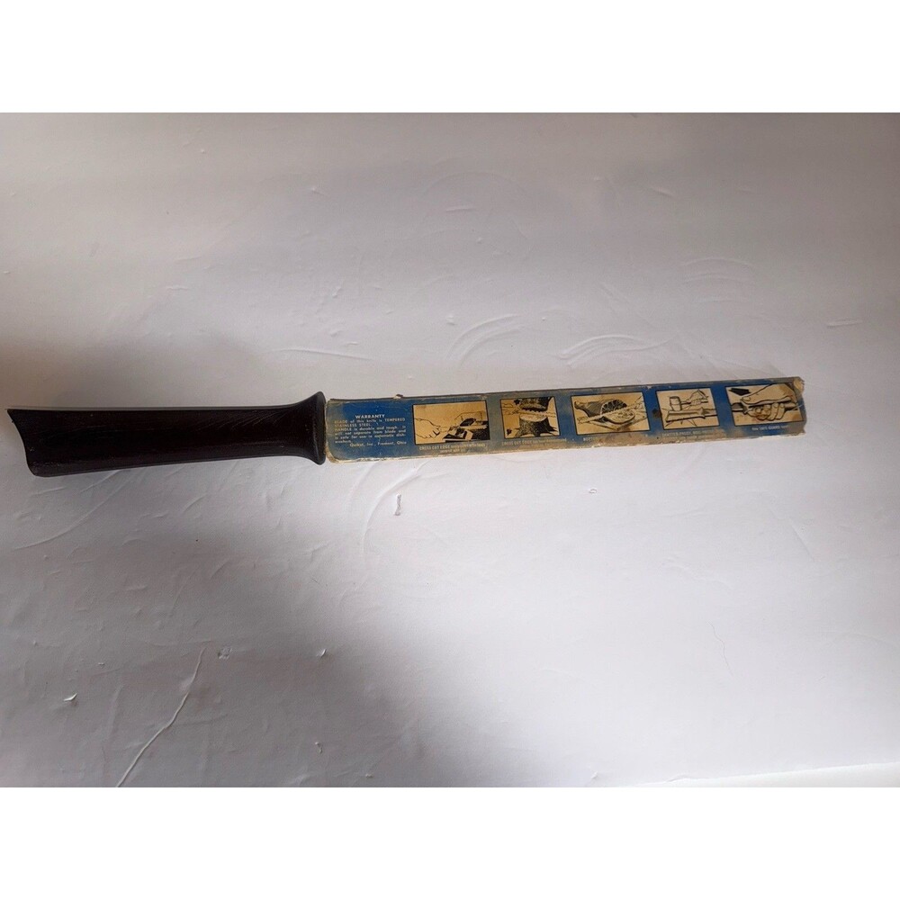 Vintage Quikut  Serrated Knife Stainless Steel Black Plastic Handle